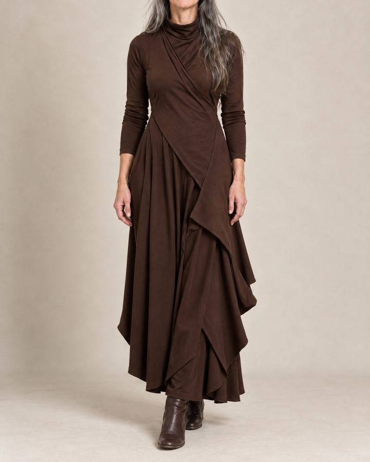 Sol - Draped Turtleneck Maxi Dress