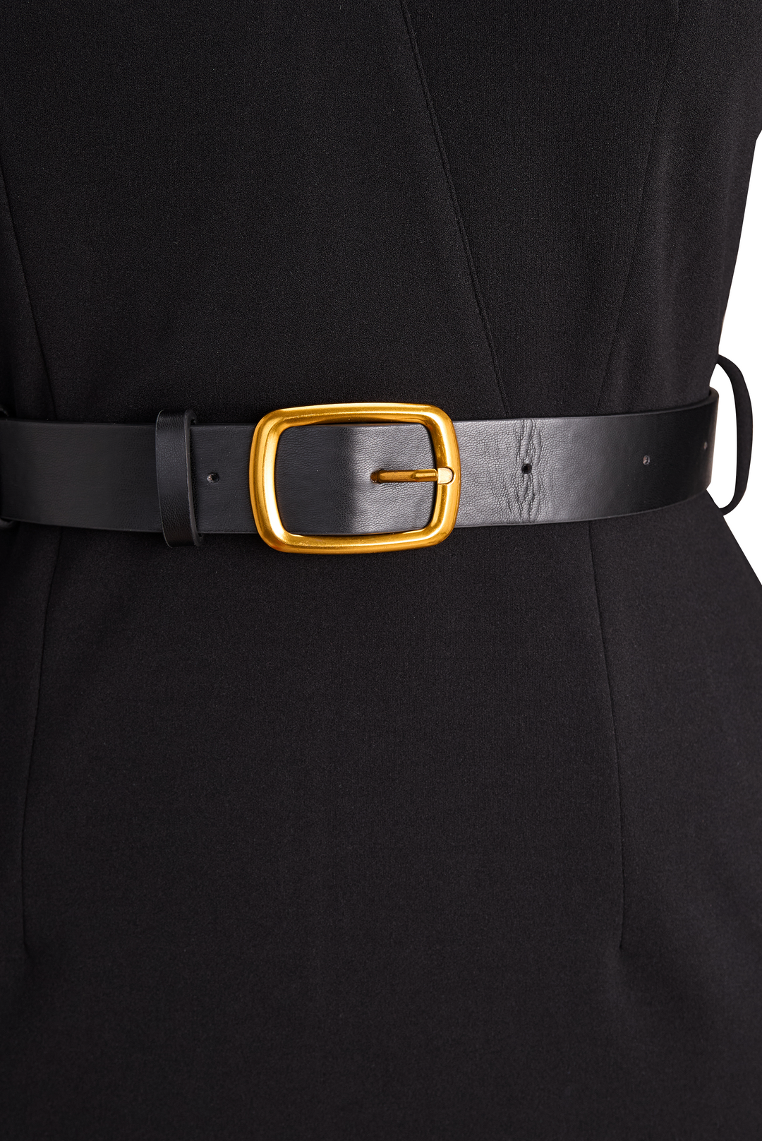 Refined Black Belted Sheath Dress with Mandarin Collar