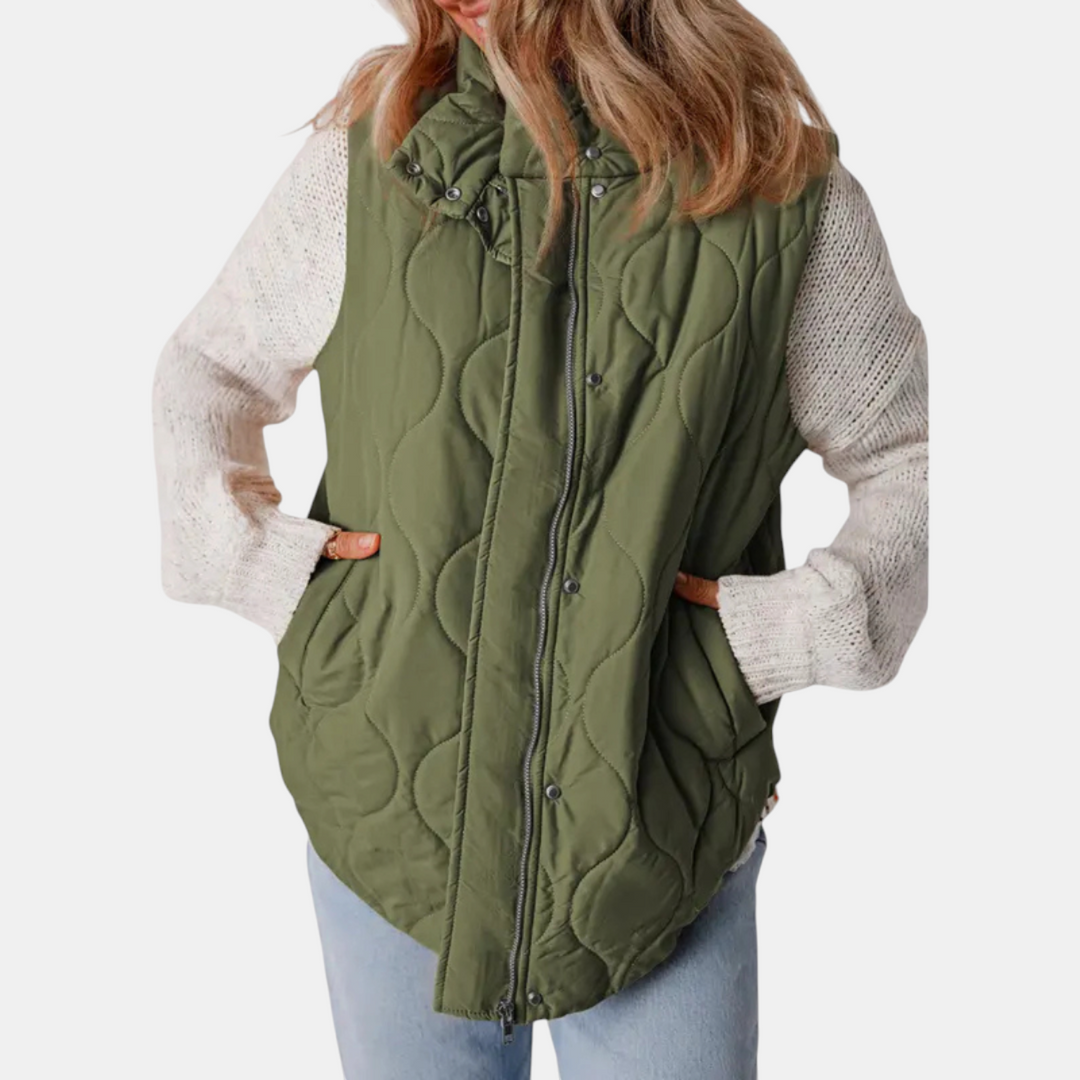 Women’s Puffer Vest Quilted Zip Up Snap Button Sleeveless Coat