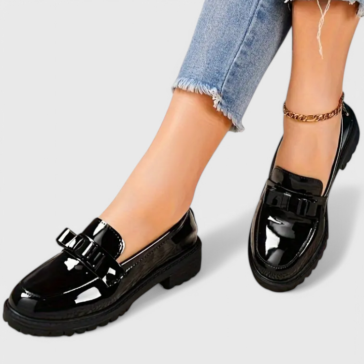 Julie | Bow Detail Block Heel Loafers