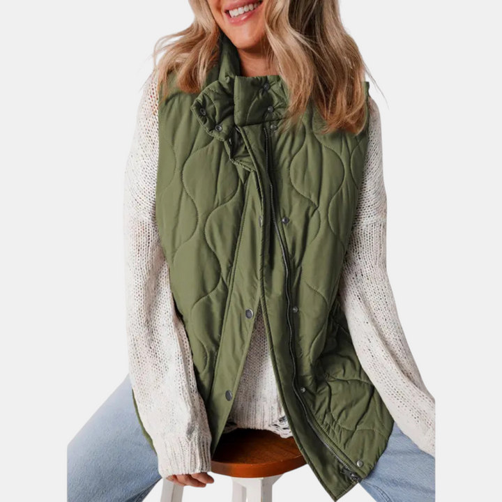 Women’s Puffer Vest Quilted Zip Up Snap Button Sleeveless Coat