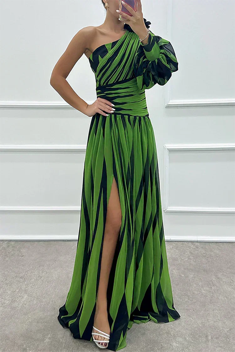 Ophira | Elegant Striped Maxi Dress with One Shoulder