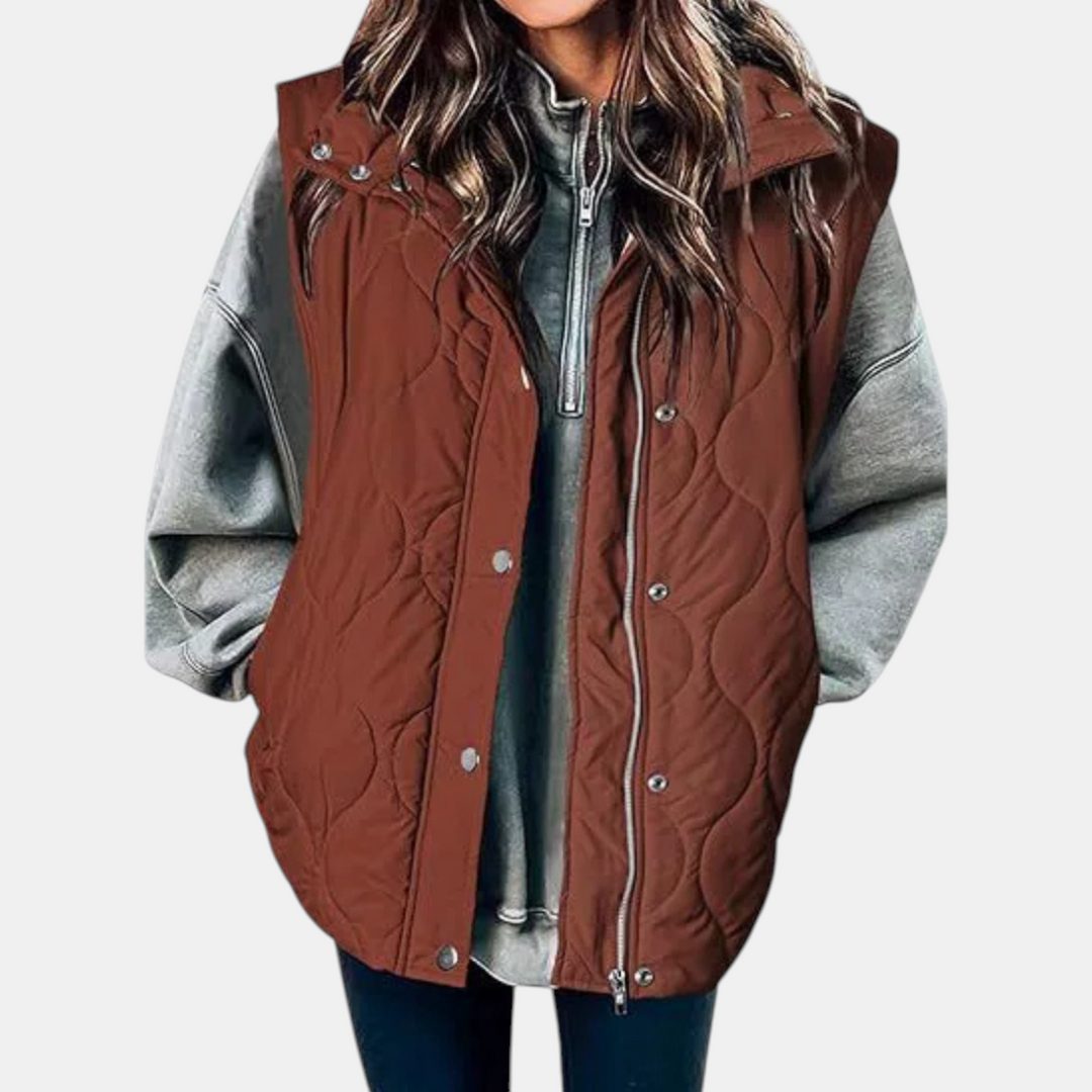 Women’s Puffer Vest Quilted Zip Up Snap Button Sleeveless Coat