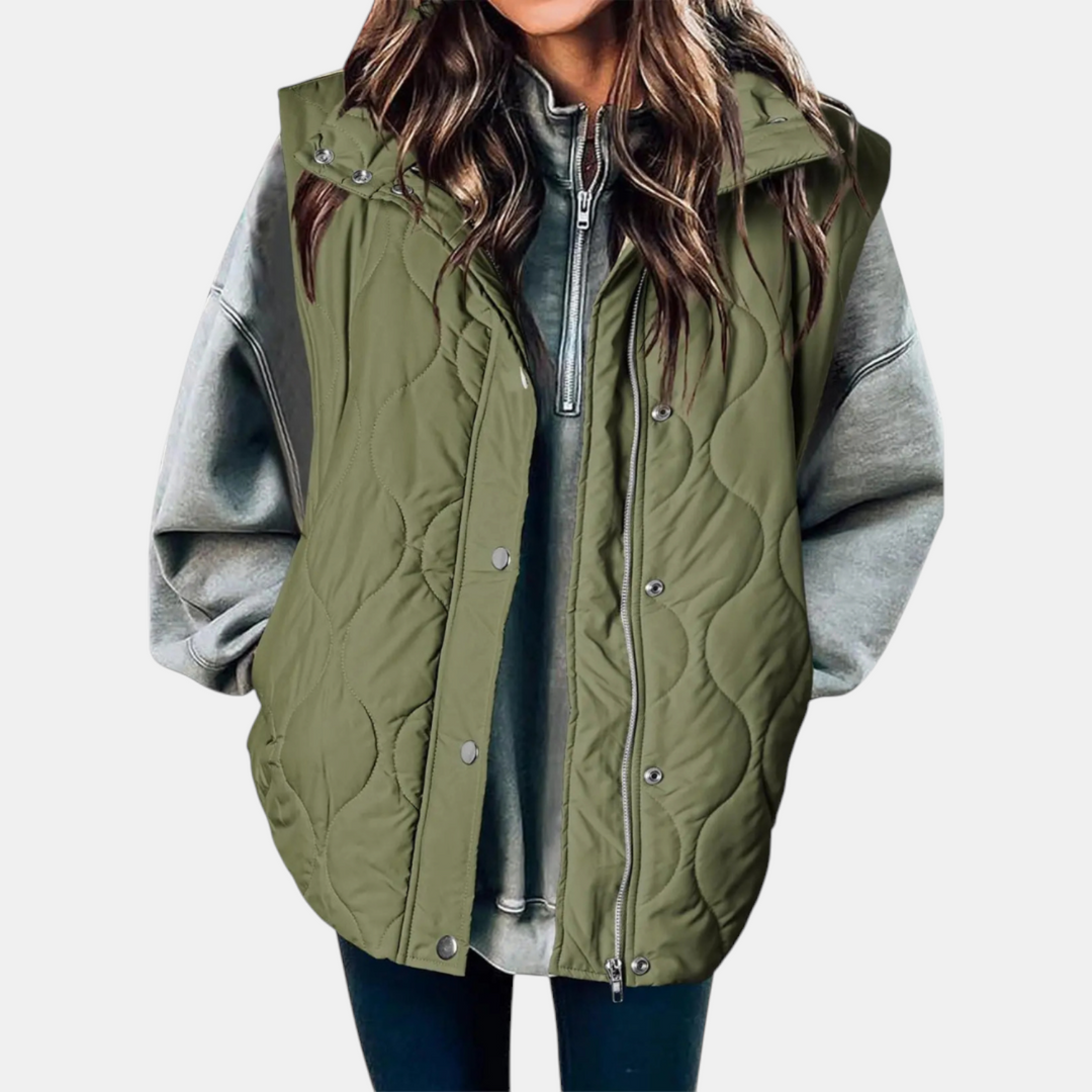Women’s Puffer Vest Quilted Zip Up Snap Button Sleeveless Coat