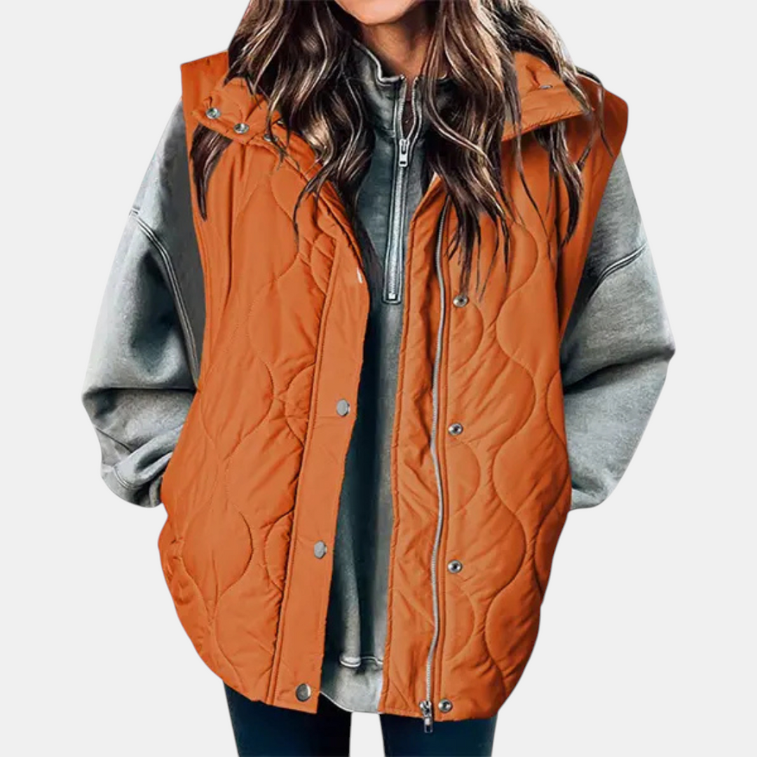 Women’s Puffer Vest Quilted Zip Up Snap Button Sleeveless Coat