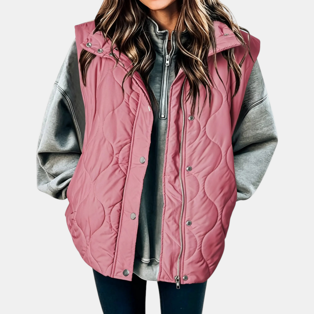 Women’s Puffer Vest Quilted Zip Up Snap Button Sleeveless Coat