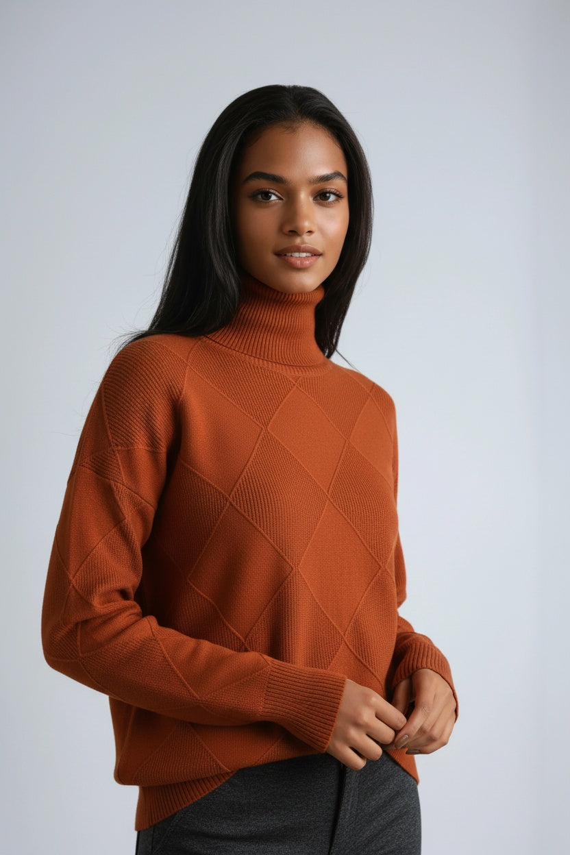 Livia | Turtleneck Sweater with Diamond Motif