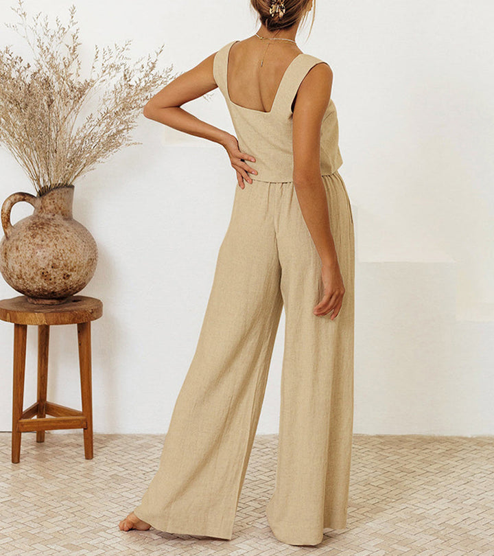 Milena™ – Minimalist Top & Wide-Leg Pants Set