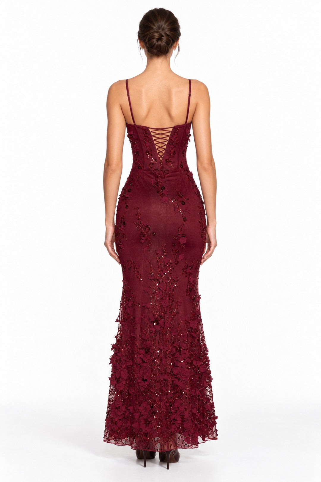 Valentine · The Wine Red Floral Corset Mermaid Gown