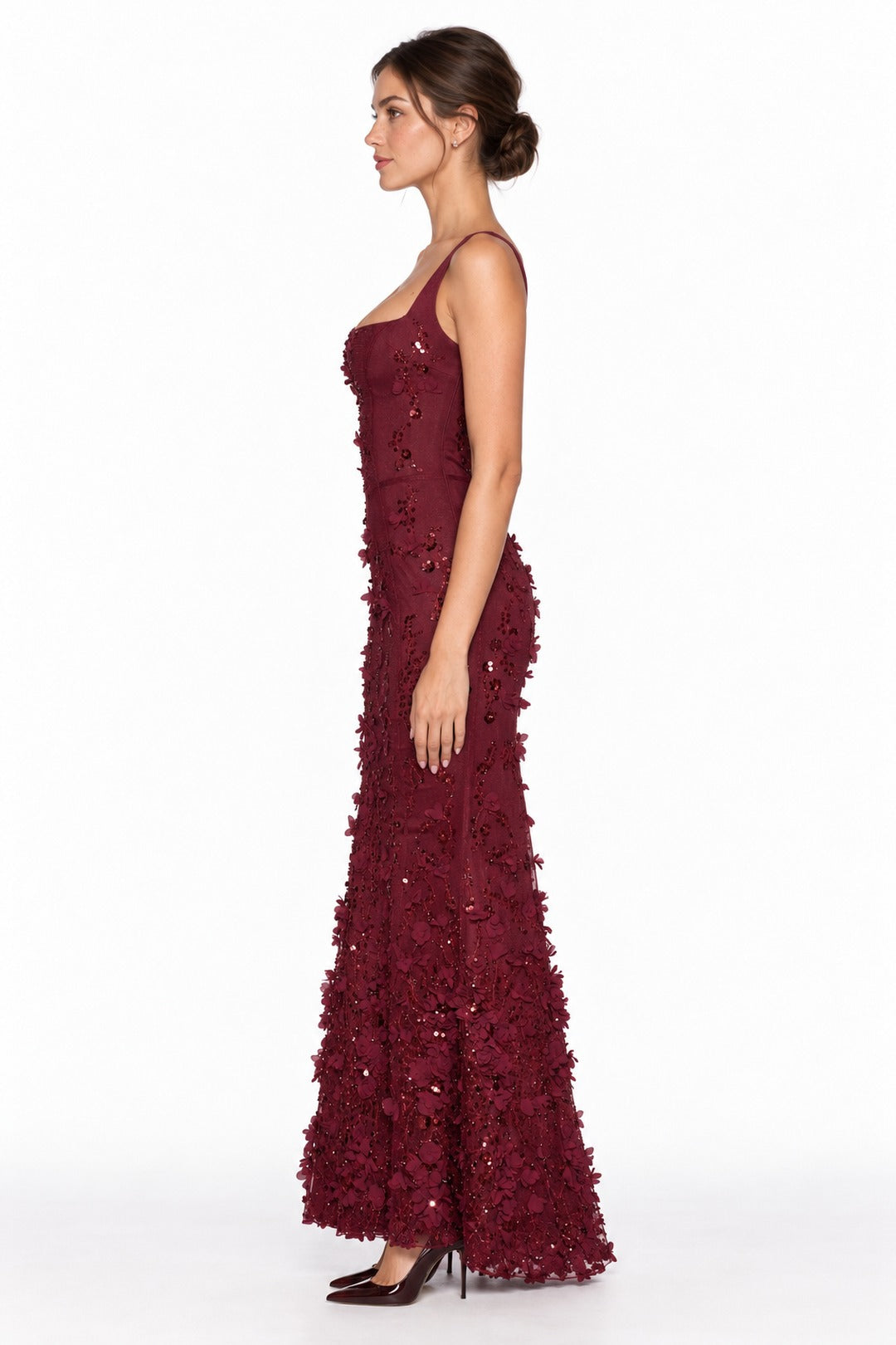 Valentine · The Wine Red Floral Corset Mermaid Gown