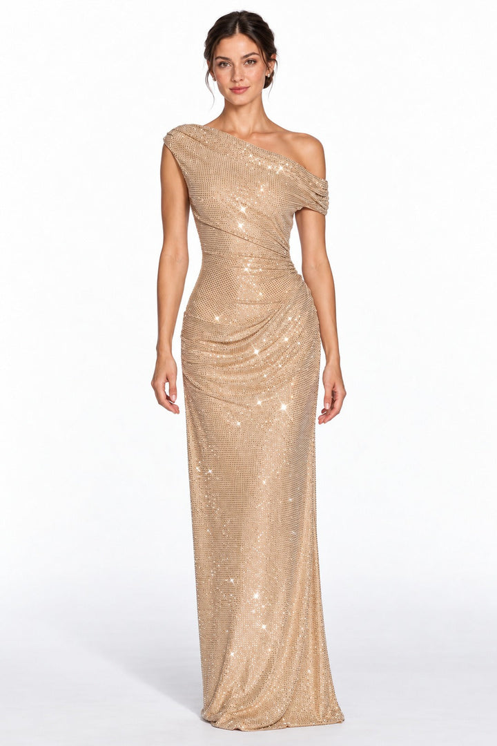 Oriane · The Gold Embellished Asymmetric Maxi Gown