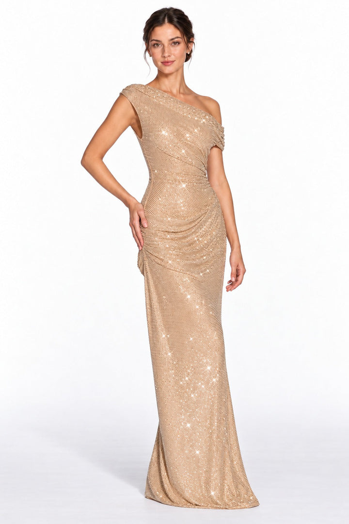 Oriane · The Gold Embellished Asymmetric Maxi Gown