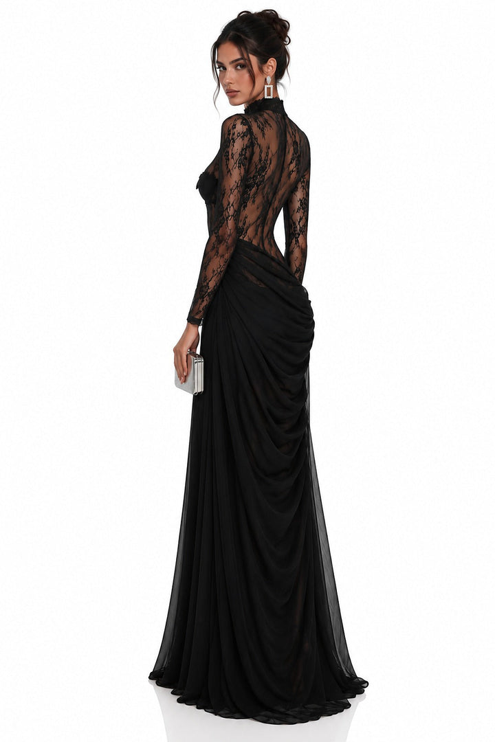 Mélisande · The Black High-Neck Ruched Maxi Dress