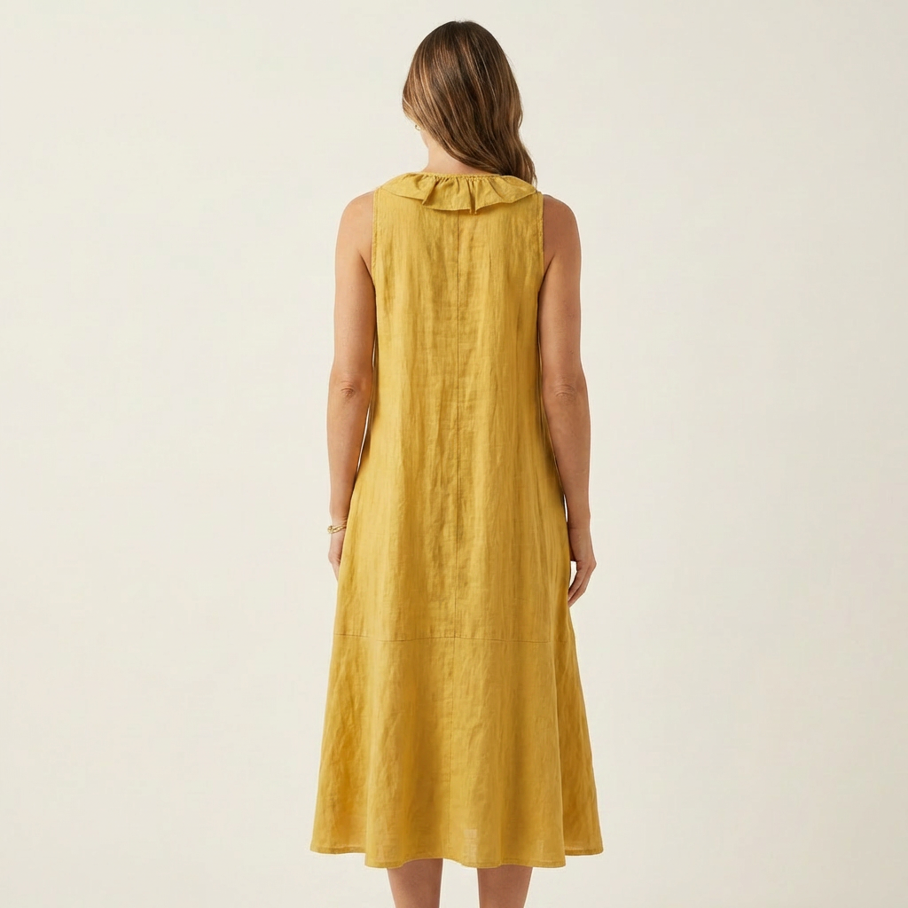 Vicky | Ruffle-Front V-Neck Sleeveless Linen Maxi Dress