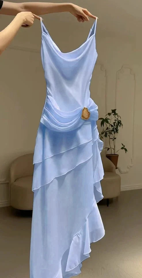 Ivory White Vintage Spaghetti Strap Long Chiffon Prom Dress Evening Dress Party Dress