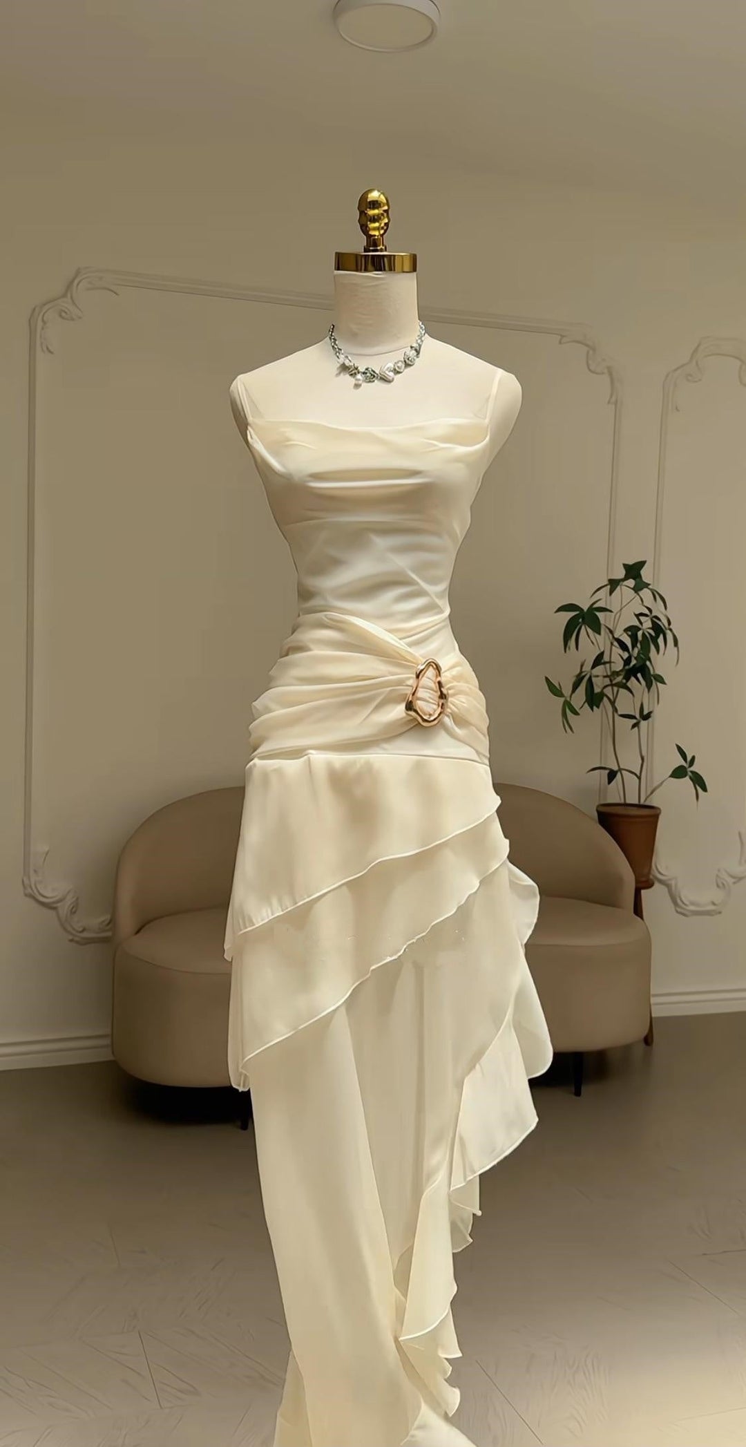 Ivory White Vintage Spaghetti Strap Long Chiffon Prom Dress Evening Dress Party Dress