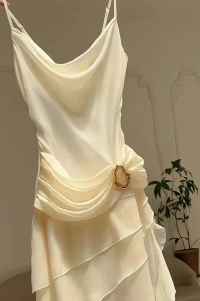 Ivory White Vintage Spaghetti Strap Long Chiffon Prom Dress Evening Dress Party Dress
