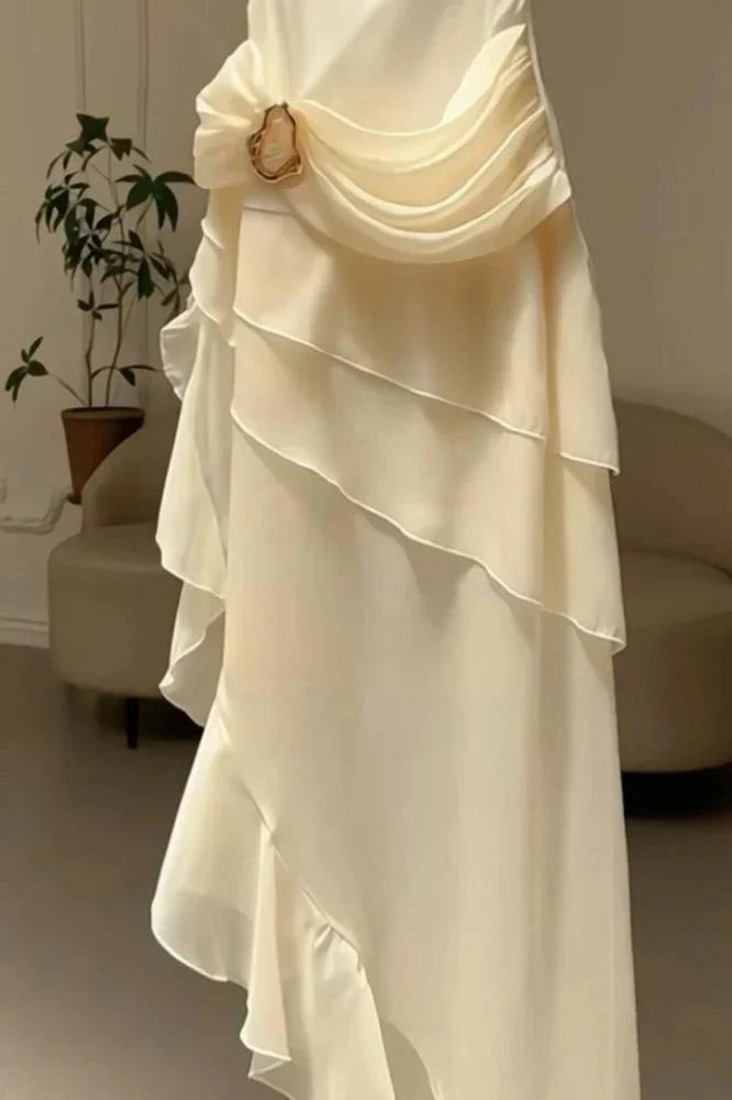 Ivory White Vintage Spaghetti Strap Long Chiffon Prom Dress Evening Dress Party Dress