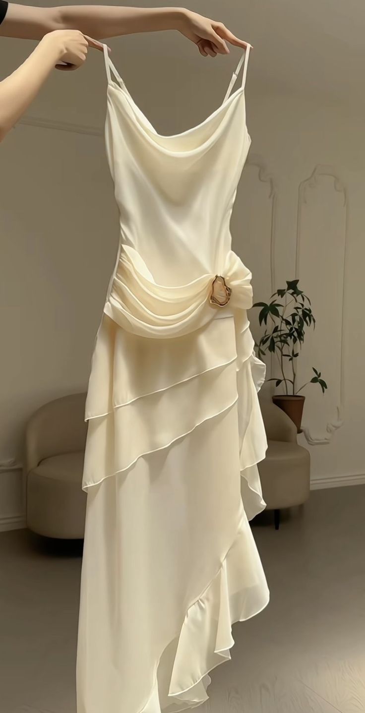 Ivory White Vintage Spaghetti Strap Long Chiffon Prom Dress Evening Dress Party Dress