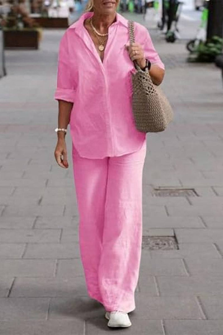 Adelaide™ – Oversized Cotton Shirt & Wide-Leg Pants Co-Ord Set