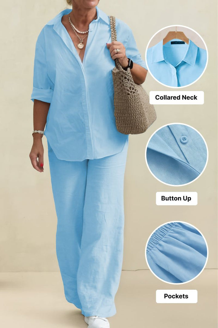 Adelaide™ – Oversized Cotton Shirt & Wide-Leg Pants Co-Ord Set