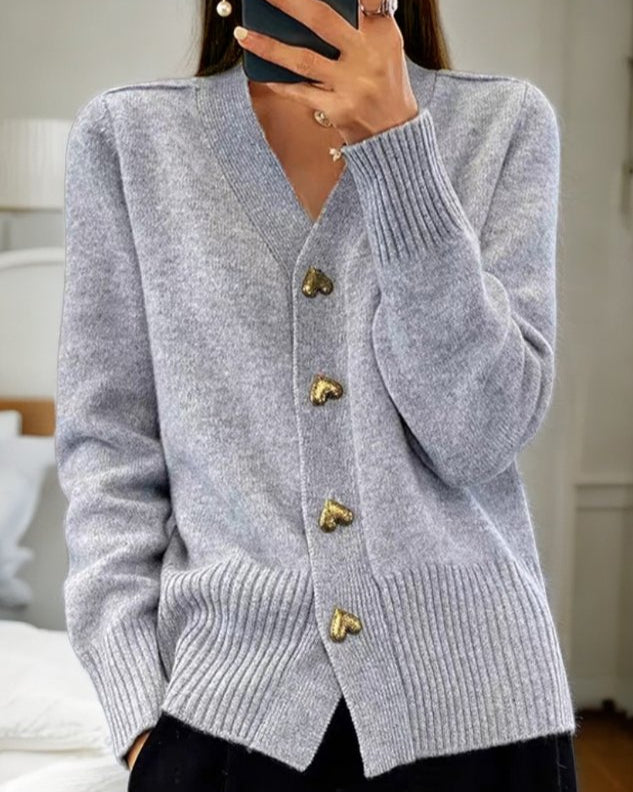 Chasie | Elegant Heart Button Cardigan